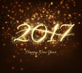 Happy New Year 2017 celebration background with shiny text, fireworks in night background Royalty Free Stock Photo