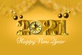 Happy new year celebration concept decorated hanging with balls,star and vintage clock on gold color background