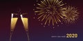 Happy new year 2020 celebration fireworks and champagne Royalty Free Stock Photo