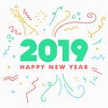 Happy New Year 2019 Greetings Card. Colorful Illustration Royalty Free Stock Photo