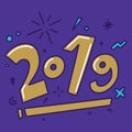 Happy New Year 2019 Greetings Card. Colorful Illustration Royalty Free Stock Photo