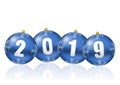 Happy new year celebration holiday 2019 greeting card with blue 3d christmas balls illustration on white background Royalty Free Stock Photo