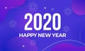 Happy New Year 2020 celebration poster template design with night purple abstract fluid liquid background and fireworks vector Royalty Free Stock Photo