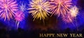 HAPPY NEW YEAR - Celebration New Year`s Eve, Silvester 2023 holiday background panorama greeting card - Colorful firework Royalty Free Stock Photo