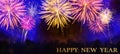 HAPPY NEW YEAR - Celebration New Year\'s Eve, Silvester 2023 holiday background panorama greeting card - Colorful firework Royalty Free Stock Photo