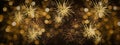 HAPPY NEW YEAR 2023 - Celebration New Year`s Eve, Silvester 2023 holiday background panorama greeting card - Golden firework Royalty Free Stock Photo