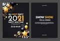 Happy new 2021 year celebration setwith realistic glossy fgold and black foil balloons Royalty Free Stock Photo