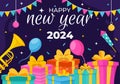 Happy New Year 2024 Celebration Vector Illustration with Trumpet, Fireworks, Ribbons and Confetti in Holiday National Flat Cartoon