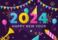 Happy New Year 2024 Celebration Vector Illustration with Trumpet, Fireworks, Ribbons and Confetti in Holiday National Flat Cartoon