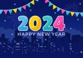 Happy New Year 2024 Celebration Vector Illustration with Trumpet, Fireworks, Ribbons and Confetti in Holiday National Flat Cartoon