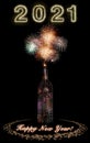 Happy New Year 2021 With Champagne Bottle & Fireworks Royalty Free Stock Photo