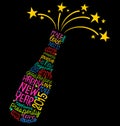 Happy New Year champagne bottle word cloud