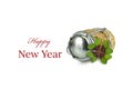 Happy New Year. Champagne cork and shamrock isolated on white Royalty Free Stock Photo