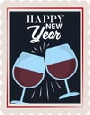 Happy new year 2021, champagne cups toast celebration, postage stamp icon Royalty Free Stock Photo