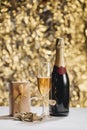 Happy new year - champagne and serpentine Royalty Free Stock Photo