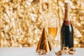 Happy new year - champagne and serpentine Royalty Free Stock Photo