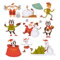 Happy New Year characters resting at beach, Santa Claus and rabbit vector. Royalty Free Stock Photo