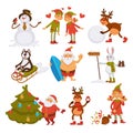 Happy New Year characters resting at beach, Santa Claus and rabbit vector. Royalty Free Stock Photo