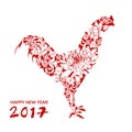 Happy new year, chicken with flower, chinese style, vector