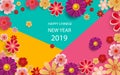 Happy new year.2019 Chinese New Year Greeting Card, poster, flyer or invitation design with Paper cut Sakura Flowers. Royalty Free Stock Photo