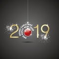 Happy New Year 2019 Christmas ball red gold black background