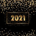 2021 Happy new year. Christmas and new year celebration, decoration, shimmering, shiny confetti on a black background