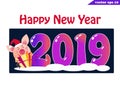 2019 banner with pig and present on dark Royalty Free Stock Photo