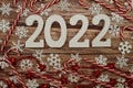2022  Happy New Year and Christmas decoration on wooden background Royalty Free Stock Photo