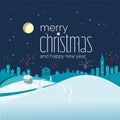 Happy new year - Christmas eve winter night rural nordic landscape Royalty Free Stock Photo