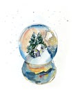 Glass bowl. Christmas decoration. Watercolor hand dawing illustration Royalty Free Stock Photo