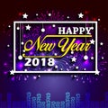 Happy New Year 2018. Christmas. Hand calligraphy typography and Fireworks. Royalty Free Stock Photo