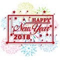 Happy New Year 2018. Christmas. Hand calligraphy typography and Fireworks. Royalty Free Stock Photo