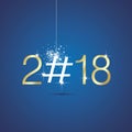 Happy New Year 2018 Christmas hashtag gold white blue vector logo icon banner greeting card