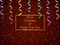 Happy New Year and Christmas holiday background. Red gradient background with colorful serpentine and confetti Royalty Free Stock Photo