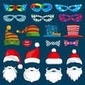 Happy New Year and Christmas holiday paper photobooth props isolated vector set