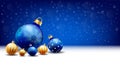 Happy New Year Christmas snowing Ball background, Text input box,Blue background Royalty Free Stock Photo
