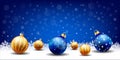 Happy New Year Christmas snowing Ball background, Text input box,Blue background Royalty Free Stock Photo