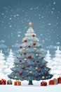 Happy New Year Christmas tree with balls greeting card. Christmas theme Illustration. For banners, posters, gift cads, advertising