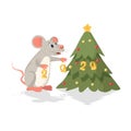 Happy New year 2020. Christmas tree and mouse or ratwith figures 2020 of cheese. Chinese New year symbol of 2020 new Royalty Free Stock Photo