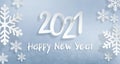 2021 Happy New Year. Christmas winter background for banner, greeting card, poster. Realistic paper cutouts font and Royalty Free Stock Photo