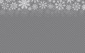 Happy New Year, Christmas and xmas. Falling snow. Snowflakes in different shapes. Winter holidays. Vector snowflake on transparent Royalty Free Stock Photo