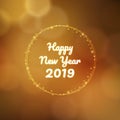 Happy new year 2019 in circle ring fireworks with glitter on abstract orange color background Royalty Free Stock Photo