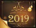 Happy New Year 2019 - classic greeting card with brown background Royalty Free Stock Photo