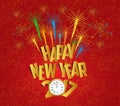 2017 Happy New Year with clock and fireworks background Royalty Free Stock Photo