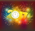 Happy New Year 2017 clock and Fireworks colorful Royalty Free Stock Photo