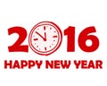 Happy new year 2016 with clock sign in red drawn banner Royalty Free Stock Photo