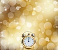 A Happy New Year Clock Striking Midnight abstract Lights on gold