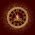 Happy new year 2022. Colored vector template for congratulations design. Stylish festive background with a clock and an