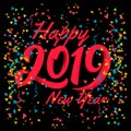 Happy new year 2019 with colorful convetti background