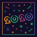 Happy New Year 2020 colorful facet logo text design. Cover of business diary for 2020 with wishes.